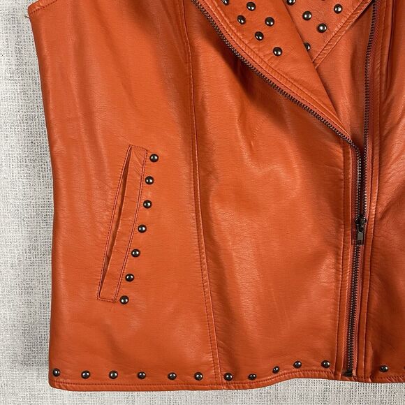 V Cristina Vest Women’s Size Medium Orange Studded Sleeveless Faux Leather NWT - Picture 7 of 14